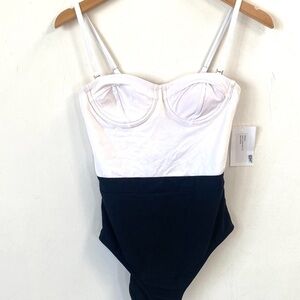 (B21) Fortune Swimwear Leona Underwire One-piece Black/White Swimsuit, Sz S, NWT